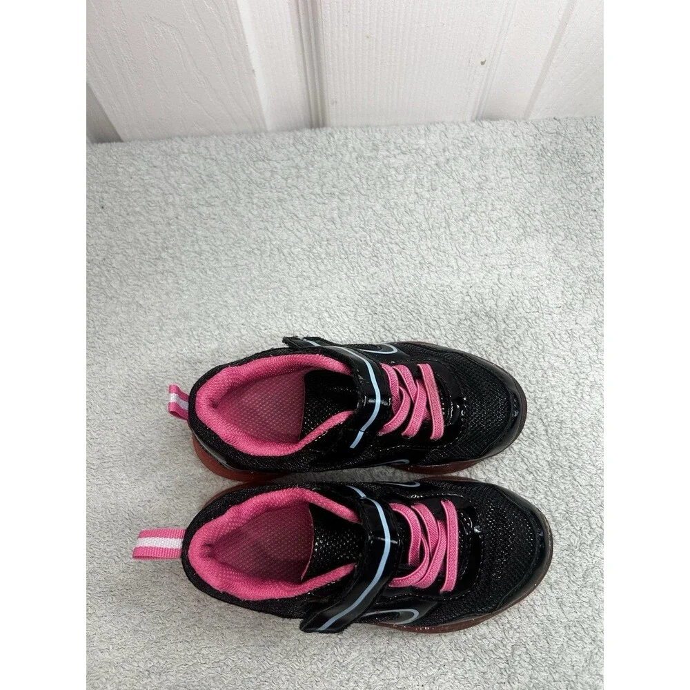 Girls Light-Up Sneakers Black Pink Glitter Sole Hook & Loop Size 9 Toddler